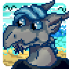 Untitled A grey/black dragon with blue hair and blue eyes on a beachy background